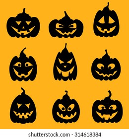 Halloween emotional pumpkins set. Template for banner. Vector