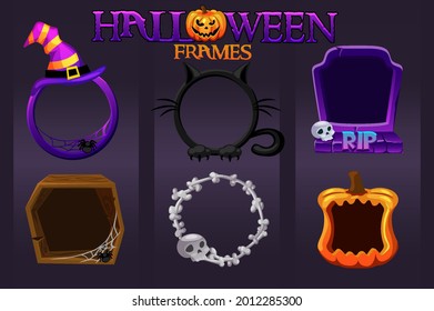 Halloween empty avatar frames, scary templates for graphic design.