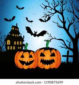 halloween enchanted castle on the night