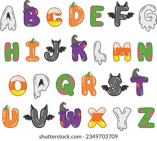 Halloween English Alphabet all letters cute theme drawing