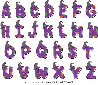 Halloween English Alphabet all letters witch theme drawing