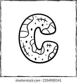 Halloween English Alphabet letter C Zombie theme sketch for coloring