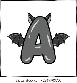 Halloween English Alphabet letter A cute bat theme