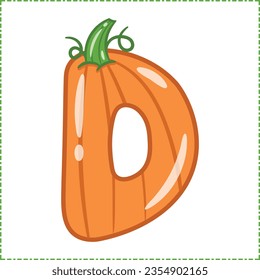 Halloween English Alphabet letter D Pumpkin theme drawing