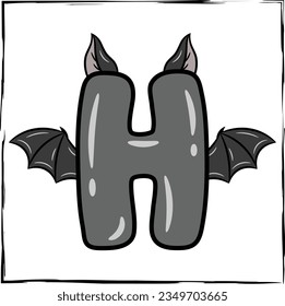 Halloween English Alphabet letter H cute bat theme