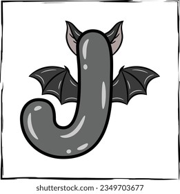 Halloween English Alphabet letter J cute bat theme