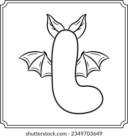Halloween English Alphabet letter L cute bat theme sketch for coloring