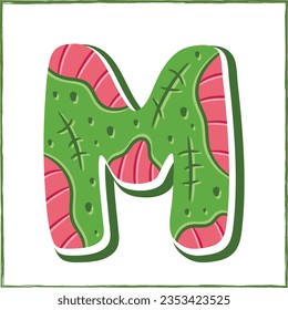 Halloween English Alphabet letter M Zombie theme drawing