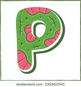 Halloween English Alphabet letter P Zombie theme drawing