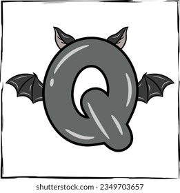 Halloween English Alphabet letter Q cute bat theme