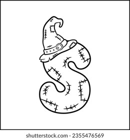 Halloween English Alphabet letter S Witch sketch theme drawing for coloring