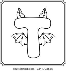 Halloween English Alphabet letter T cute bat theme sketch for coloring