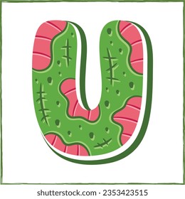 Halloween English Alphabet letter U Zombie theme drawing