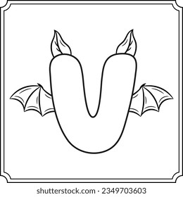 Halloween English Alphabet letter V cute bat theme sketch for coloring