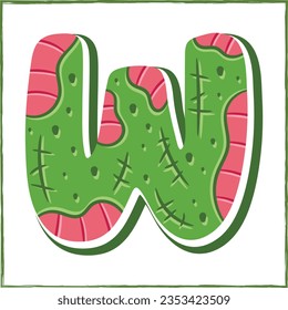 Halloween English Alphabet letter W Zombie theme drawing