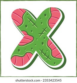 Halloween English Alphabet letter X Zombie theme drawing