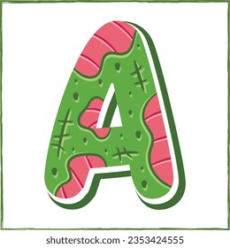 Halloween English Alphabet letter A Zombie theme drawing