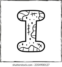 Halloween English Alphabet letter I Zombie theme sketch for coloring