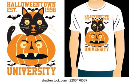 Halloween est. 1998 University T-shirt Design. lettering quote funny colourful shirt, hand drawn illustration mexican happy helloween festival. black background ready for print, banner, music