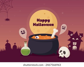 Anuncio de eventos de Halloween con sopa de brujas