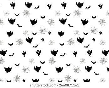 Evento de Halloween diseño de patrones sin fisuras con fantasma, araña de Web y murciélago