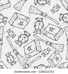 Halloween event seamless pattern doodle with hand drawing elements