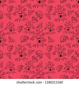 Halloween event seamless pattern doodle with hand drawing elements