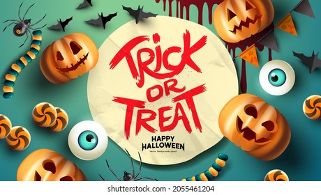Halloween events background design with pumpkins and spooky items, Vector illustration.