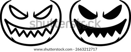 Halloween Evil Face Icon Vector, Scary Pumpkin Silhouette, Black White Minimal Illustration