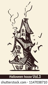 halloween evil house hand drawn style.Halloween sketch vector illustration.Doodle.