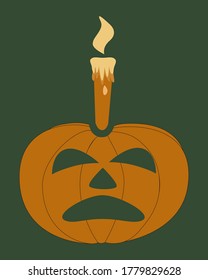 Halloween evil pumpkin candlestick on green background. Vector illustration