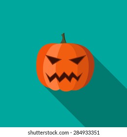  Halloween Evil Pumpkin In Flat Icon Style, Halloween Element