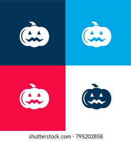 Halloween evil pumpkin four color material and minimal icon logo set in red and blue