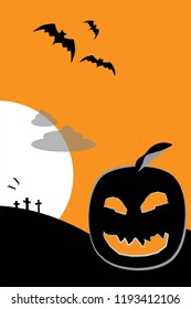 Halloween with evil pumpkin Jack o lantern scary background, flat design