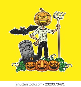 logo de la calabaza halloween y malvada, icono del logo del vector