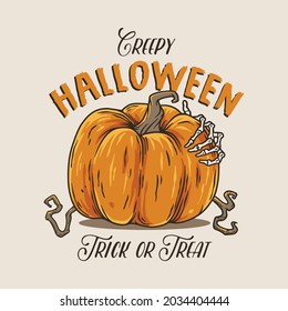 Halloween evil pumpkin for halloween print. Halloween fear, horror and spooky symbol for design dark party of happy halloween