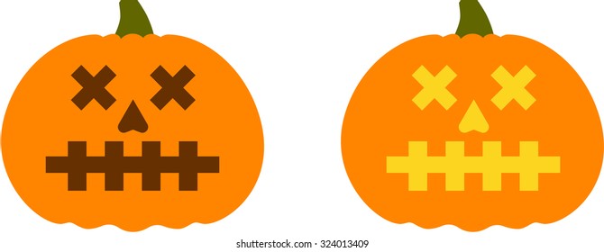 Halloween evil pumpkin vector icons set, Emotion Variation. Simple flat style design elements. Set of silhouette spooky horror images of pumpkins. Scary Jack-o-lantern facial expressions. 