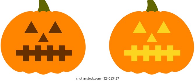 Halloween evil pumpkin vector icons set, Emotion Variation. Simple flat style design elements. Set of silhouette spooky horror images of pumpkins. Scary Jack-o-lantern facial expressions. 