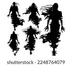 Halloween evil spirit silhouette. Scary nightmare ghost characters, spooky phantom demons mascots set. Torn Clothes ghost silhouettes