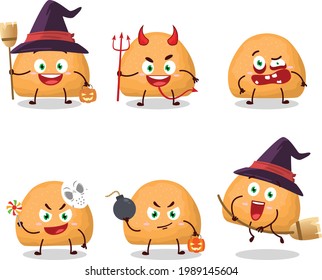 Halloween expression emoticons with cartoon character of sweet cookies . Vector illustration