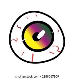 Halloween eye . Vector spooky doodle icon. Colourful illustration on white background.