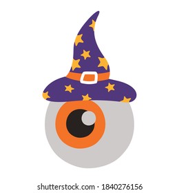 halloween eye with witch hat flat style icon vector illustration design