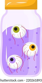 Halloween Eye. Witch Poison On Bank Vector. Funny Crazy Cartoon Eyes In Bank.