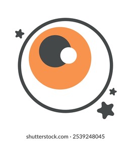 Globo ocular de Halloween con el iris y las estrellas anaranjados, Ilustración vectorial espeluznante del estilo de la historieta