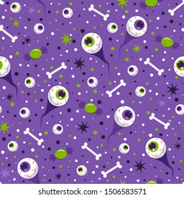 Halloween eyeball seamless pattern on purple background. halloween skull pattern background. vector illustration