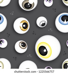Halloween Eyeball Seamless Pattern for Wallpaper, Wrapping Paper, Background, and Fabric. Fun Angled Eyes and Irises.