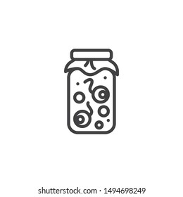 Halloween eyeballs jar line icon. linear style sign for mobile concept and web design. Human eyeballs in glass jar outline vector icon. Symbol, logo illustration. Vector graphics