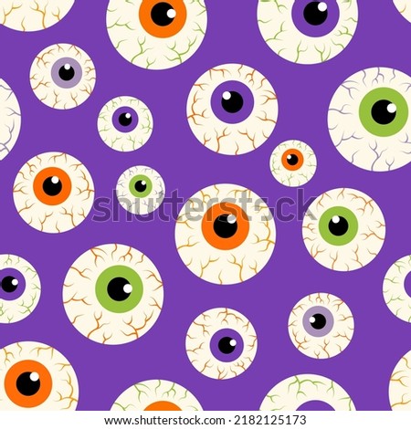 Halloween Eyeballs Pattern. Eyeball Seamless Pattern On Purple Background. Creepy Cute Halloween Design.