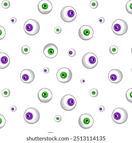 Halloween eyeballs pattern.  Seamless pattern of green and blue eyeballs. For background, wallpaper, cover paper, textiles, and fabrics.