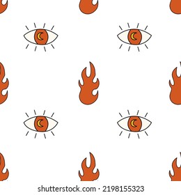 Halloween eyes seamless pattern. Creepy and scary background. Retro doodle halloween background. 